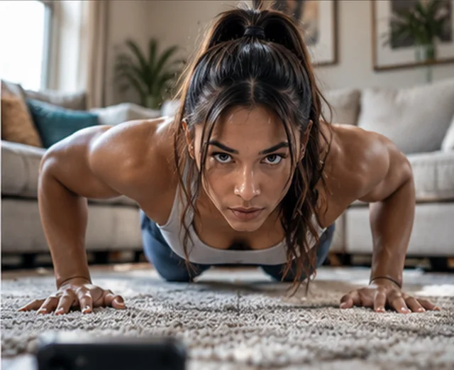 Push-up challenge in a living room