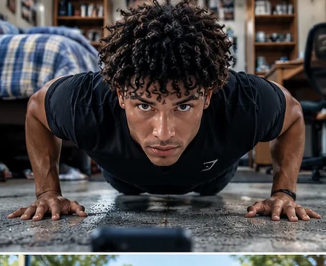 Push-up challenge in a dorm room