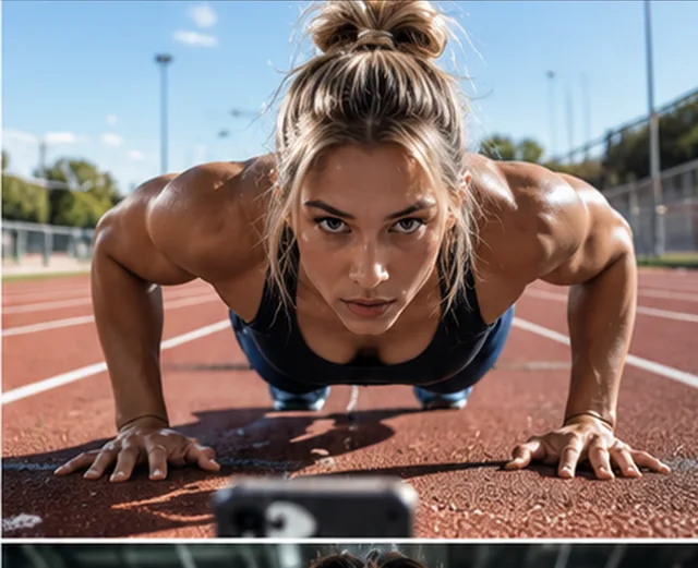 Athlete doing push-ups in a running track